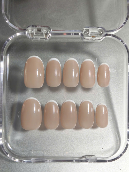 Micro French Tip Press On Nails – Nude Pink - Skinny White Line - Clean Girl Aesthetic - Natural Office Daily Gel - Custom Size Set - PN251200