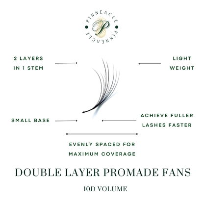 Pack of 5 - Double Layer Promade 10D 500 Fans - For Professional Eyelash Extension - Pinneacle Lash