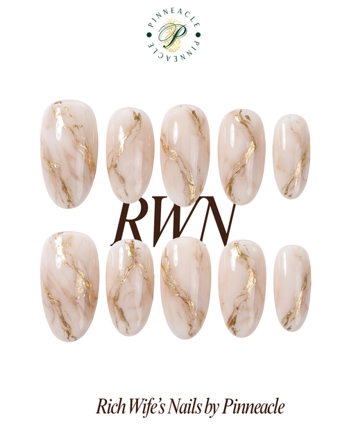Rich Wife Nails, Gold Foil Marble Press On Nails, Nude Quartz Stone Luxury Set, Elegant Bridal Minimalist Reusable Soft Gel Nails, Gift - PN251356