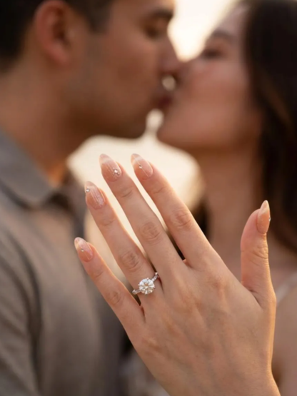 Engagement, Proposal, Wedding Press-On Nails -  Pink Cat Eye with Crystal Accents - Handmade Reusable Nail Set - Custom Size Set - DYT152008