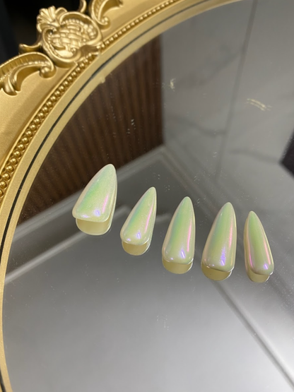 Pearl Basic Press On Nails - Iridescent Pearly Chrome Nails Old Money Style Handmade Gel Nail - Shimmer Nail - Custom Size Set - PN251105