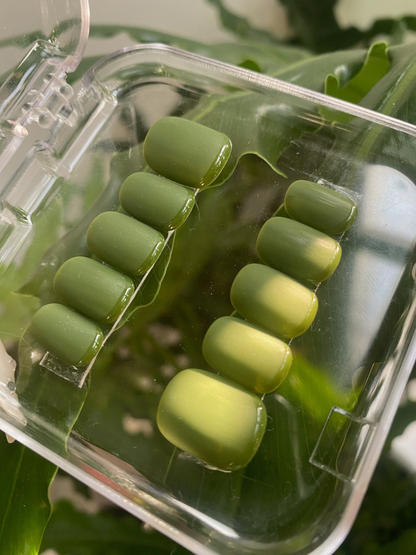 Olive Green French Tip Press On Nails - Glossy Tip Handmade Nails - Two Tone Green Nails - Korean Nail Style - Custom Size Set - NM233019
