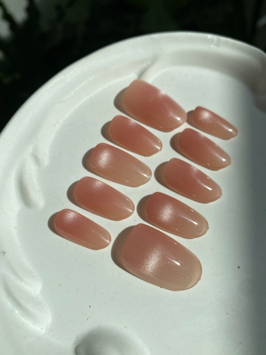 Nude Basic Cat Eye Press On Nails - Natural Pink Nude Gel Nails - Clean Girl - Handmade Reusable Nail Set - Custom Size Set - PN251109