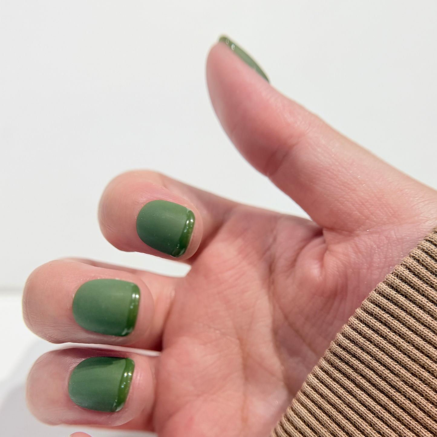 Olive Green French Tip Press On Nails - Glossy Tip Handmade Nails - Two Tone Green Nails - Korean Nail Style - Custom Size Set - NM233019