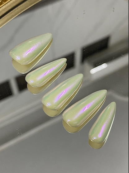 Pearl Basic Press On Nails - Iridescent Pearly Chrome Nails Old Money Style Handmade Gel Nail - Shimmer Nail - Custom Size Set - PN251105