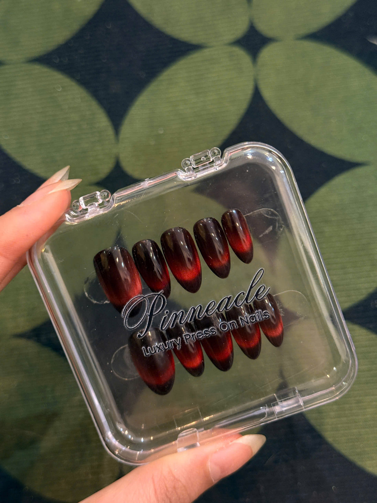 Burgundy Red Cat Eye Press on Nails, Dark Wine Velvet Nails, Luxury Old Money Reusable Nails, Rich Wife Aesthetic Glue on Nails, Custom Size - NM233026