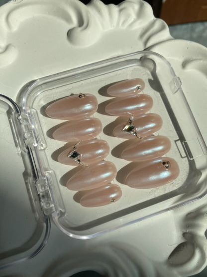 Pink Chrome Press On Nails with Stone Accents - Luxury Nail Set - Clean Girl Press On - Brial Engagement Nail Set - Custom Size Set - PN251104