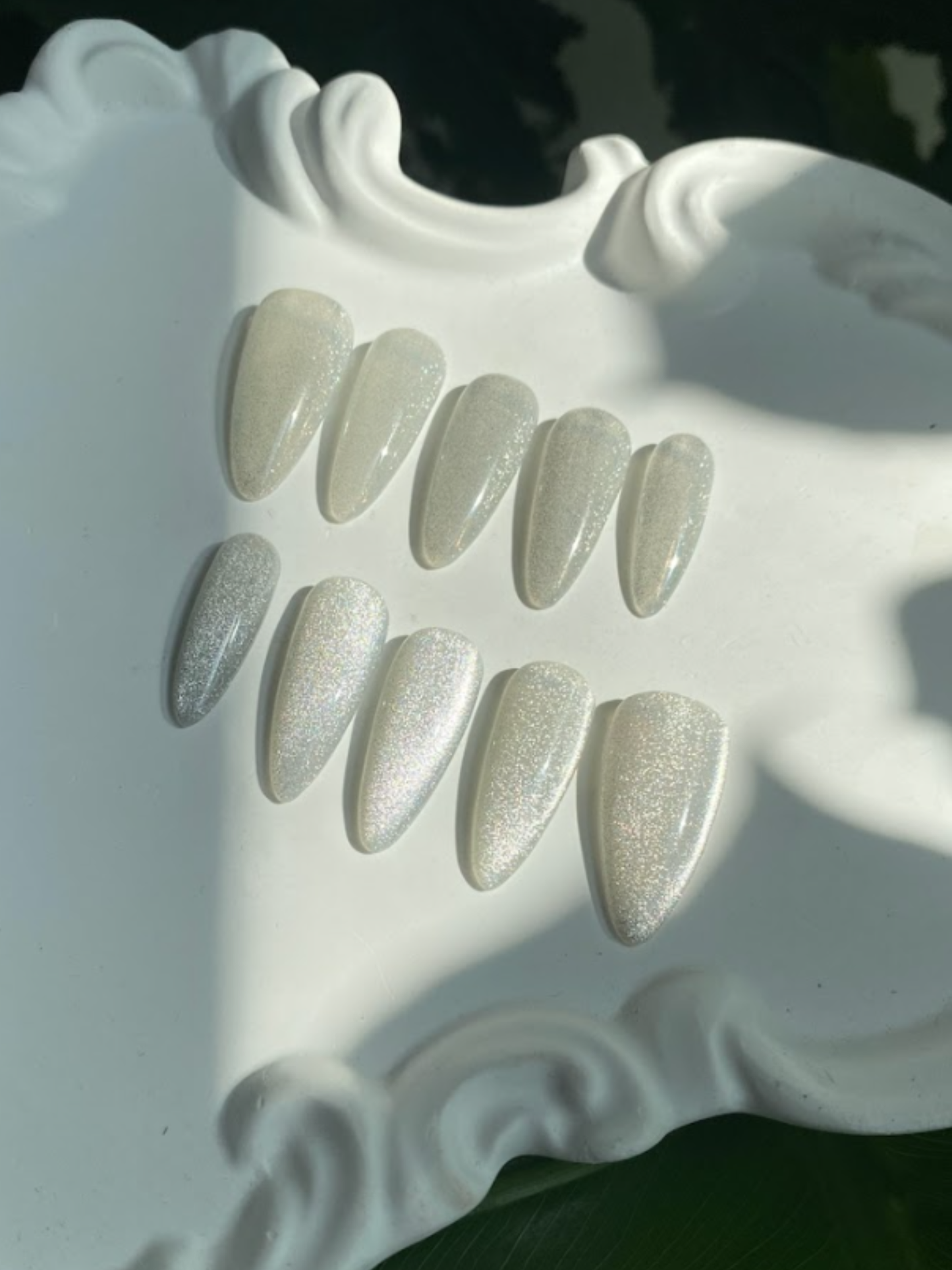 Silver Cat Eye Press On Nails - Sparkle Almond Gel Nails - Engagement Glitter Press On - Custom Size Set - PN251106