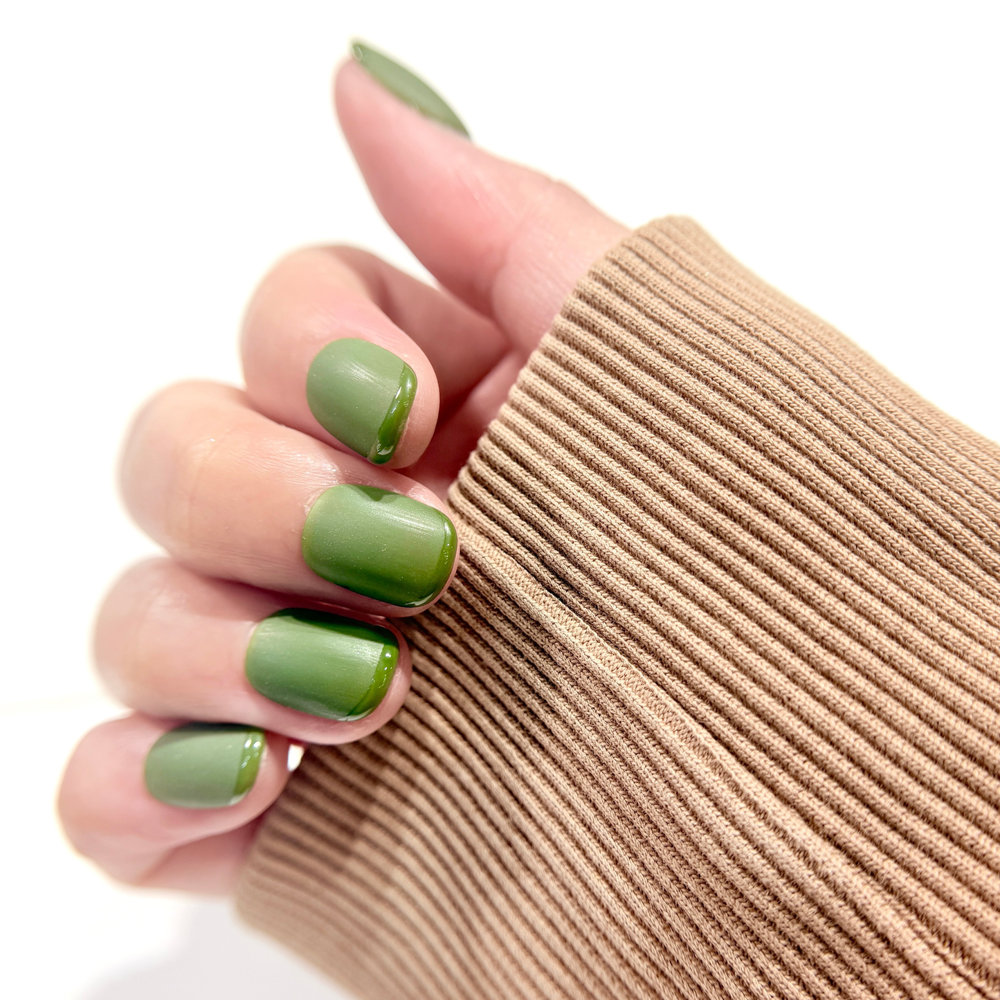 Olive Green French Tip Press On Nails - Glossy Tip Handmade Nails - Two Tone Green Nails - Korean Nail Style - Custom Size Set - NM233019