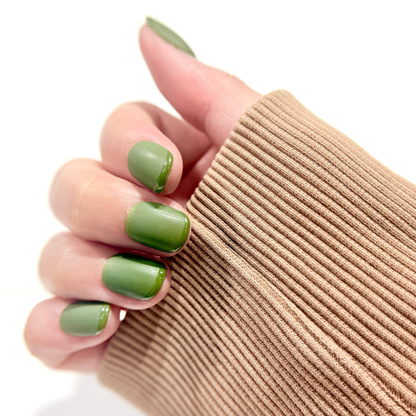 Olive Green French Tip Press On Nails - Glossy Tip Handmade Nails - Two Tone Green Nails - Korean Nail Style - Custom Size Set - NM233019