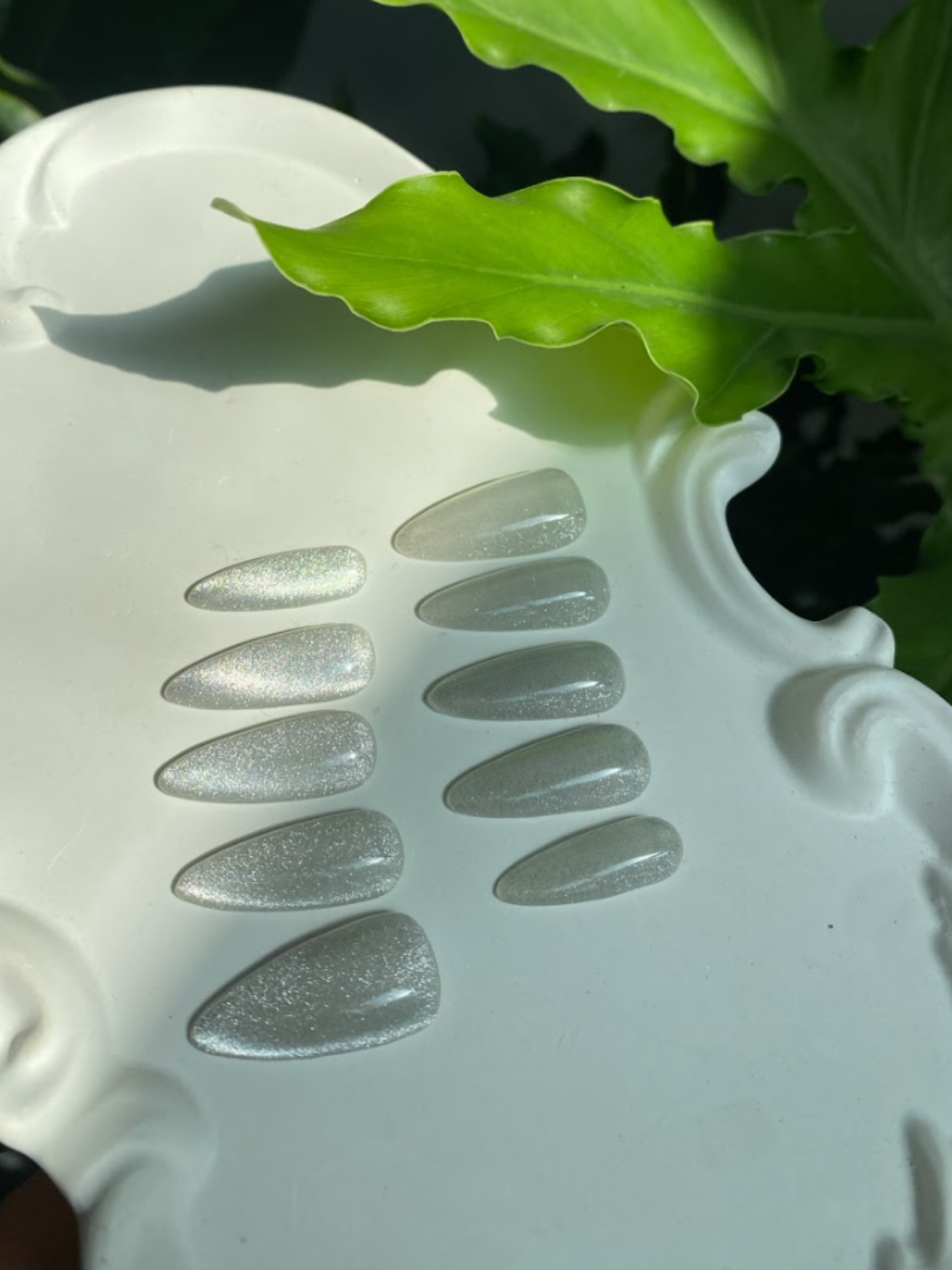 Silver Cat Eye Press On Nails - Sparkle Almond Gel Nails - Engagement Glitter Press On - Custom Size Set - PN251106