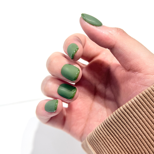 Olive Green French Tip Press On Nails - Glossy Tip Handmade Nails - Two Tone Green Nails - Korean Nail Style - Custom Size Set - NM233019