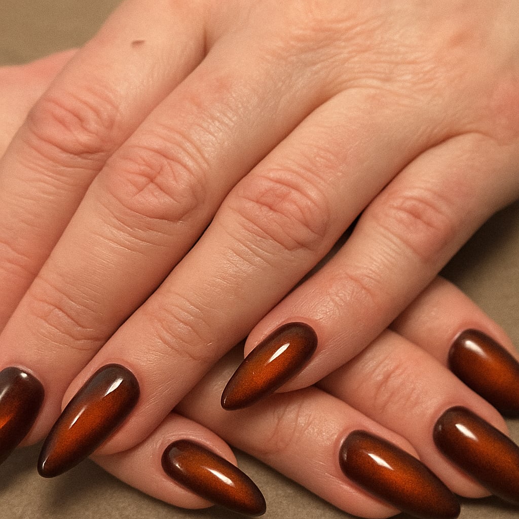 Orange Cat Eye Press On Nails - Burnt Orange Magnetic - Handmade Nails - Fall Luxury - Handmade Magnetic Nail Set - Custom Size Set - PN251129