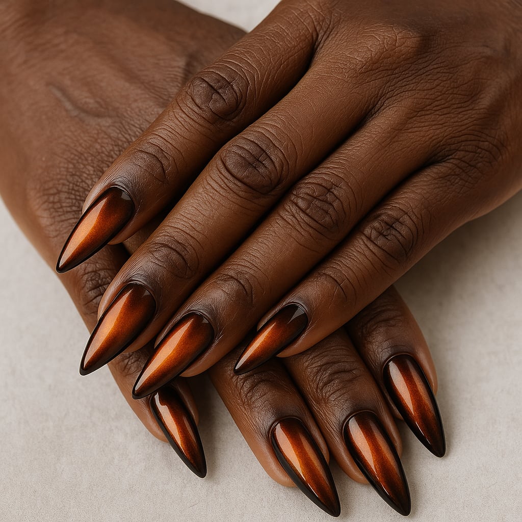 Orange Cat Eye Press On Nails - Burnt Orange Magnetic - Handmade Nails - Fall Luxury - Handmade Magnetic Nail Set - Custom Size Set - PN251129