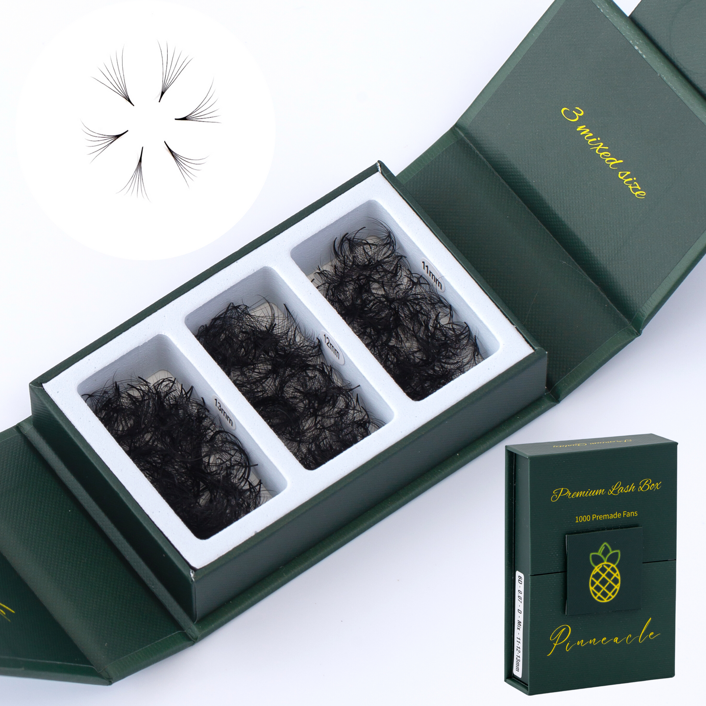 1000 Éventails - 3 tailles dans 1 boîte - 0,07 - Volume 6D - Boucle D (13-14-15mm)