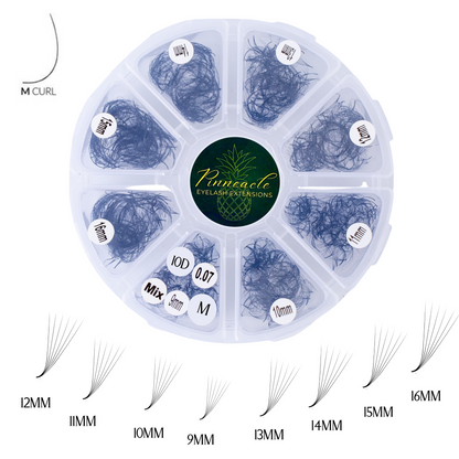 1200 Éventails - 8 tailles dans 1 boîte - 10D - M curl - 9-10-11-12-13-14-15-16mm