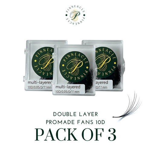 Pack of 3 - Double Layer Promade 10D 500 Fans - For Professional Eyelash Extension - Pinneacle Lash