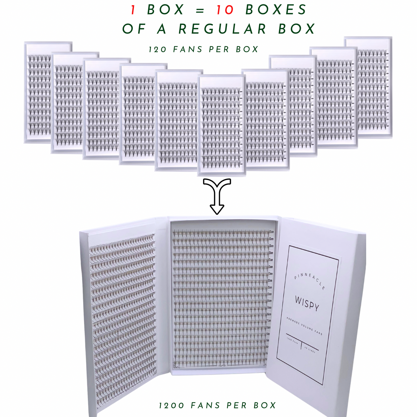 Brown Promade Wispy 1200 Fans - 5D Volume - Mixed Lengths & Curls | 40 Lines | 5 sizes in 1 | Premade Volume Fans Eyelash Extensions