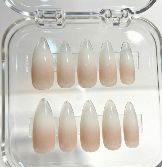 Nude to Clear Glass Ombre Press On Nails - Milky White Clean Girl - Transparent Jelly Tip - Ghost French Gradient - Custom Size Set - PN251221