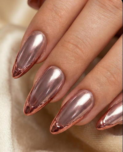 Rose Gold Chrome French Tip Press On Nails - Metallic Copper Mirror - Wedding Nails - Luxury Bridal Party - Custom Size Set - PN251174