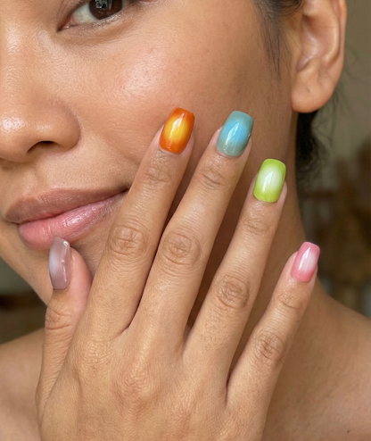Colorful Aura Gradient Press On Nails – Airbrush Blush Ombre - Korean Aesthetic - Summer Y2K Gel - Custom Size Set - PN251188
