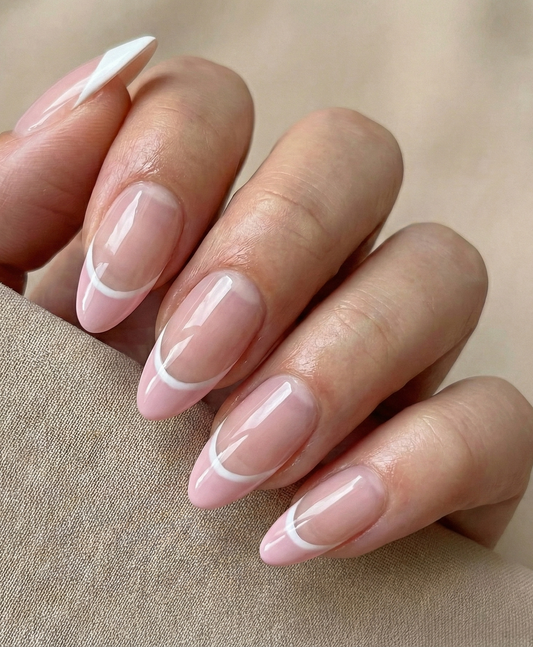 Pink Double French Tip Press On Nails, Hot Pink Outline Almond Nails, Reusable Glue On Nails, Pastel Pink Summer Manicure, Custom Fake Nails - PN251300)