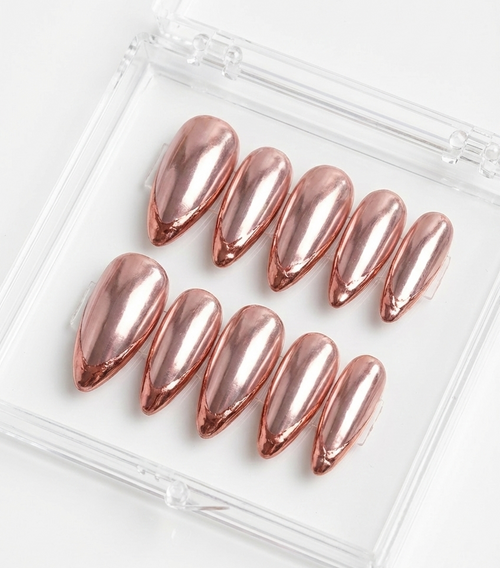 Rose Gold Chrome French Tip Press On Nails - Metallic Copper Mirror - Wedding Nails - Luxury Bridal Party - Custom Size Set - PN251174