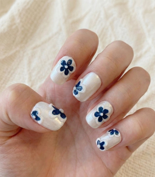 3D Pink Fuzzy Flower Press On Nails - White Base Flocked Velvet - Coquette Soft Girl Spring - Custom Size Set - PN251177