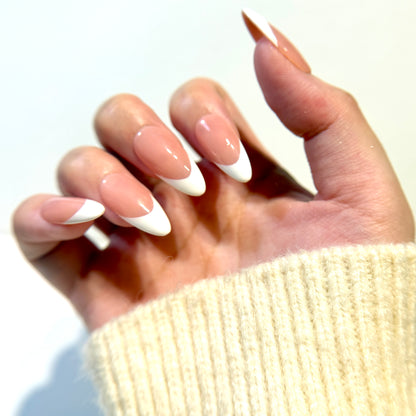 French Tip Press On Nails - Nude Pink Handmade Nails - Luxury Old Money Look Nails - Classic White Tip Press Ons - Custom Size Set - NM233004