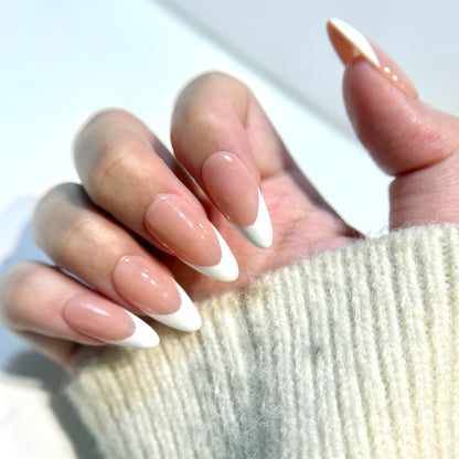 French Tip Press On Nails - Nude Pink Handmade Nails - Luxury Old Money Look Nails - Classic White Tip Press Ons - Custom Size Set - NM233004