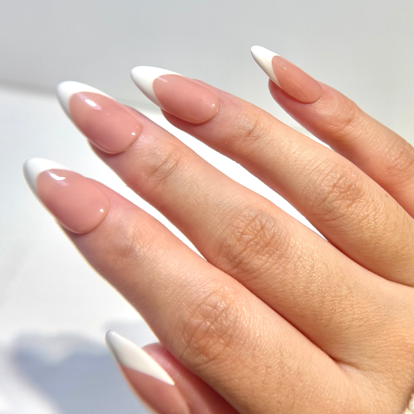 French Tip Press On Nails - Nude Pink Handmade Nails - Luxury Old Money Look Nails - Classic White Tip Press Ons - Custom Size Set - NM233004