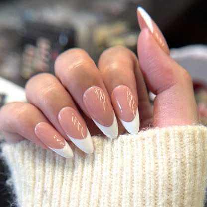 French Tip Press On Nails - Nude Pink Handmade Nails - Luxury Old Money Look Nails - Classic White Tip Press Ons - Custom Size Set - NM233004