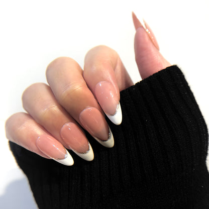 French Tip Press On Nails - Nude Pink with White Tips - Luxury Old Money Handmade Nails - Reusable Natural Salon Nails - Custom Size Set