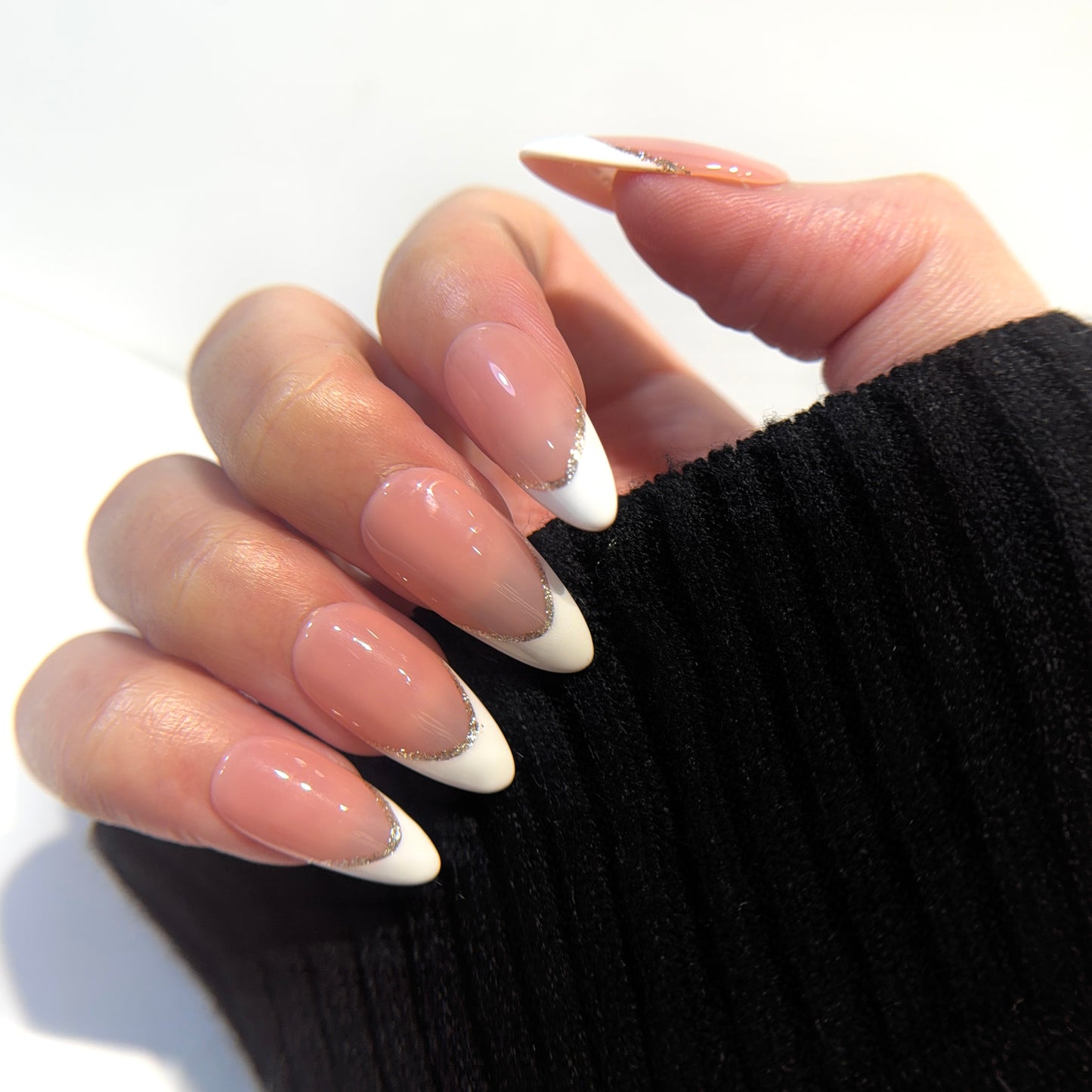 French Tip Press On Nails - Nude Pink with White Tips - Luxury Old Money Handmade Nails - Reusable Natural Salon Nails - Custom Size Set