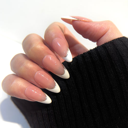 French Tip Press On Nails - Nude Pink with White Tips - Luxury Old Money Handmade Nails - Reusable Natural Salon Nails - Custom Size Set