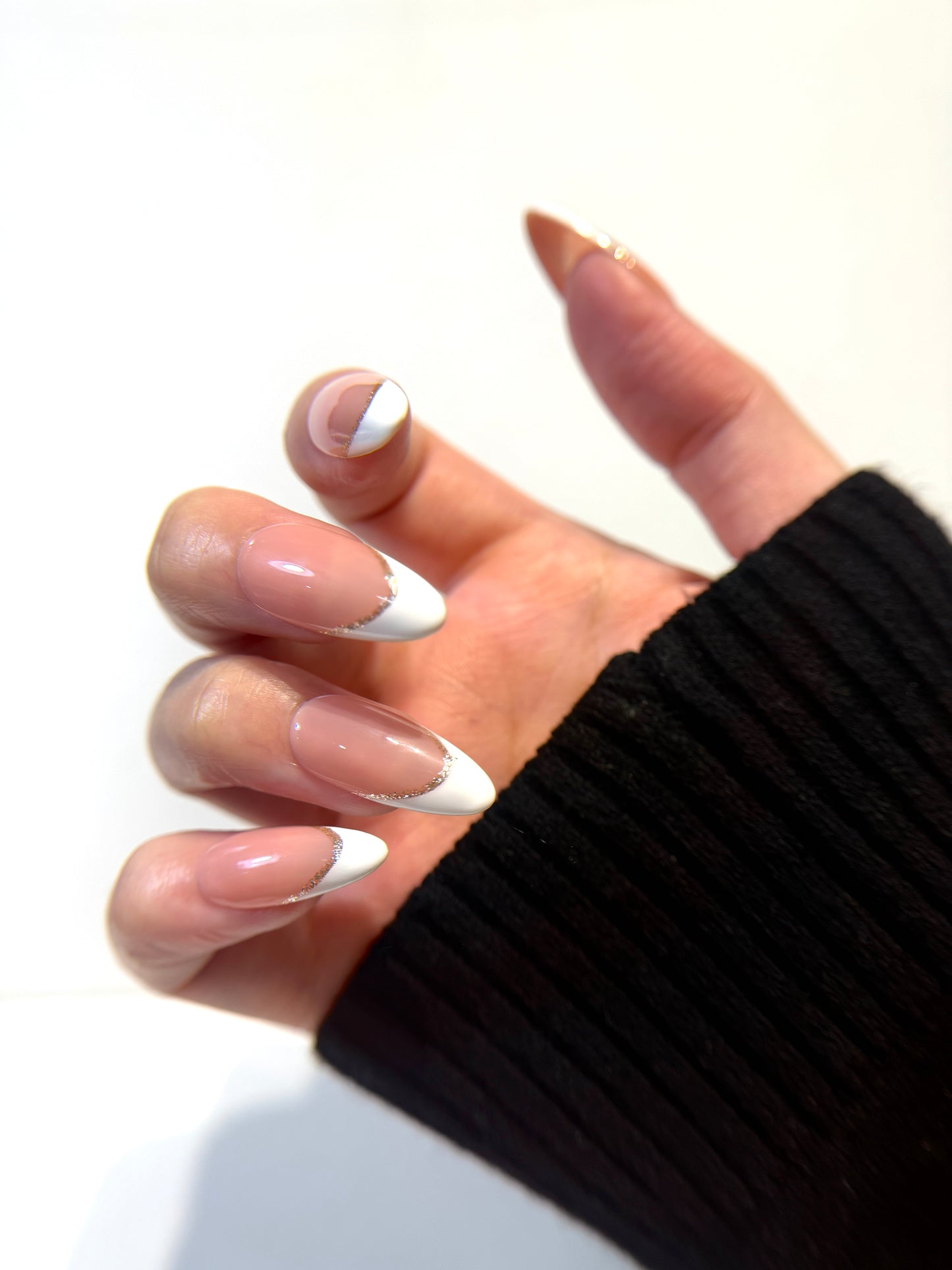 French Tip Press On Nails - Nude Pink with White Tips - Luxury Old Money Handmade Nails - Reusable Natural Salon Nails - Custom Size Set