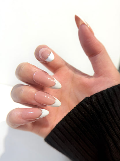 French Tip Press On Nails - Nude Pink with White Tips - Luxury Old Money Handmade Nails - Reusable Natural Salon Nails - Custom Size Set