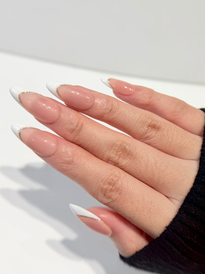 French Tip Press On Nails - Nude Pink with White Tips - Luxury Old Money Handmade Nails - Reusable Natural Salon Nails - Custom Size Set