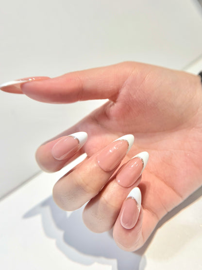 French Tip Press On Nails - Nude Pink with White Tips - Luxury Old Money Handmade Nails - Reusable Natural Salon Nails - Custom Size Set