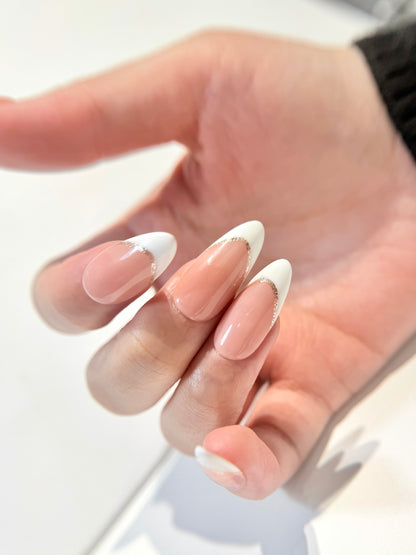 French Tip Press On Nails - Nude Pink with White Tips - Luxury Old Money Handmade Nails - Reusable Natural Salon Nails - Custom Size Set