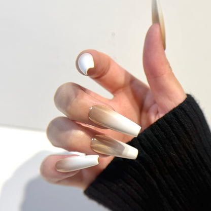 White Gold Ombré Press On Nails - Champagne Shimmer Nails - Brial Wedding Press On -  Luxury Handmade Nails- Custom Size Set - NM233017
