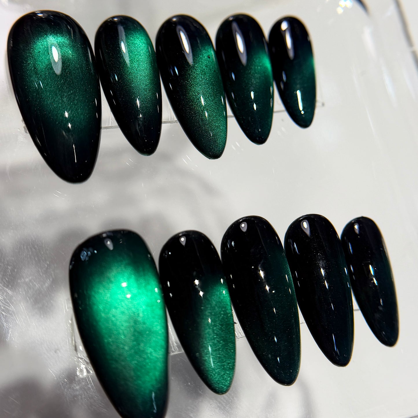 Emerald Green Cat Eye Press On Nails - Party Nails - Night Out Nails - Handmade Gel Nails - Magnetic Shimmer - Custom Size Set - NM233020