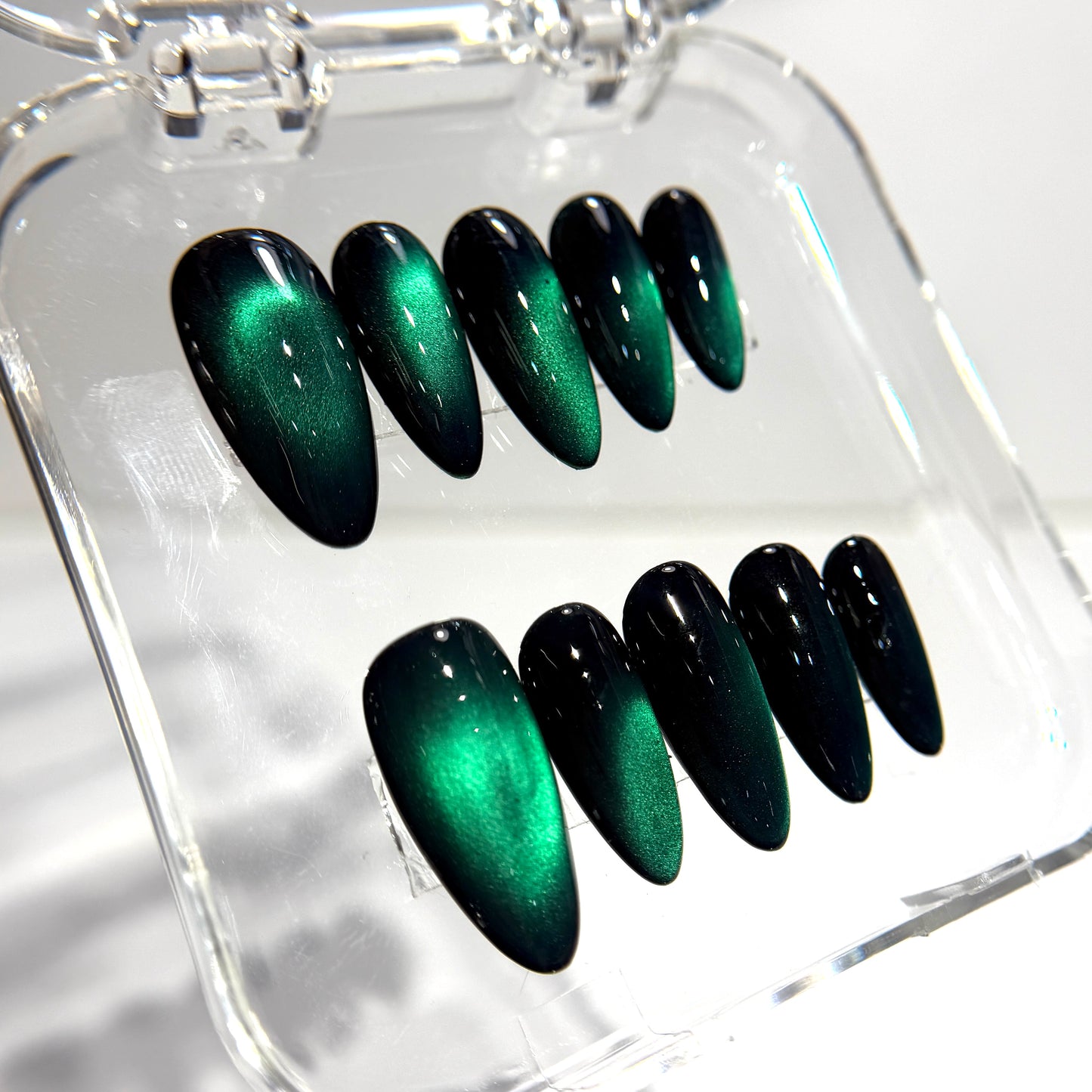 Emerald Green Cat Eye Press On Nails - Party Nails - Night Out Nails - Handmade Gel Nails - Magnetic Shimmer - Custom Size Set - NM233020