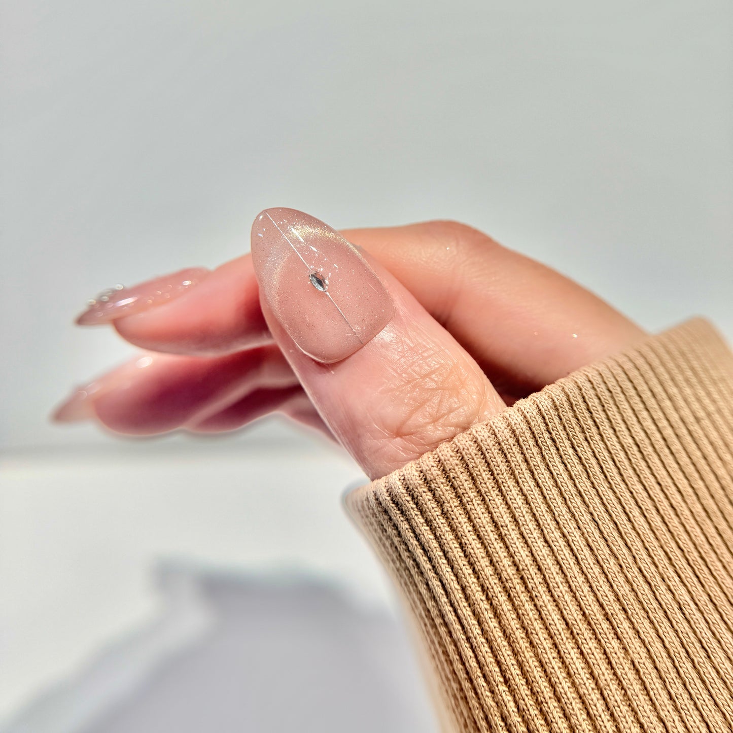 Engagement, Proposal, Wedding Press-On Nails -  Pink Cat Eye with Crystal Accents - Handmade Reusable Nail Set - Custom Size Set - DYT152008