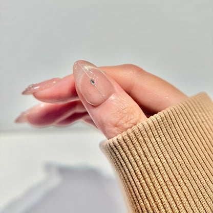 Engagement, Proposal, Wedding Press-On Nails -  Pink Cat Eye with Crystal Accents - Handmade Reusable Nail Set - Custom Size Set - DYT152008