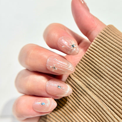 Engagement, Proposal, Wedding Press-On Nails -  Pink Cat Eye with Crystal Accents - Handmade Reusable Nail Set - Custom Size Set - DYT152008