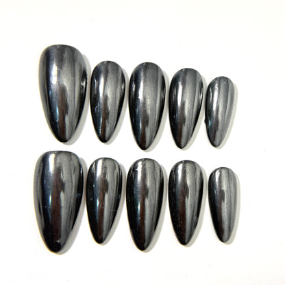 Gunmetal Chrome Press On Nails - Metallic Black Gel Nails - Party Nails - Custom Size Set - NM233010