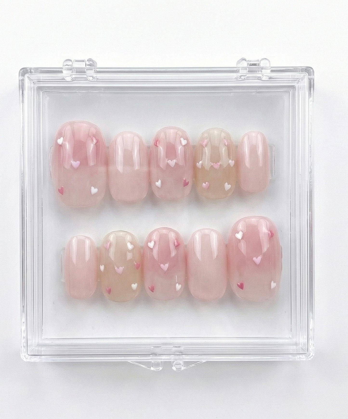 Sheer Pink Jelly Heart Press On Nails - Minimalist Valentine Art - Galentines Gift for Her - Lovecore Date Night - Custom Size Set - PN251212