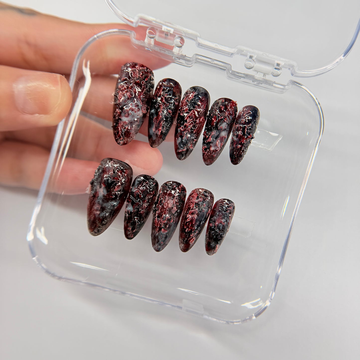 Gothic Grunge Press On Nails, Dark Red Black Textured False Nails, Vampire Nails, Edgy Alternative Pressons, Handmade Nail Art, Gift For Her - MSP2608065