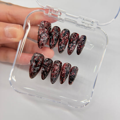 Gothic Grunge Press On Nails, Dark Red Black Textured False Nails, Vampire Nails, Edgy Alternative Pressons, Handmade Nail Art, Gift For Her - MSP2608065